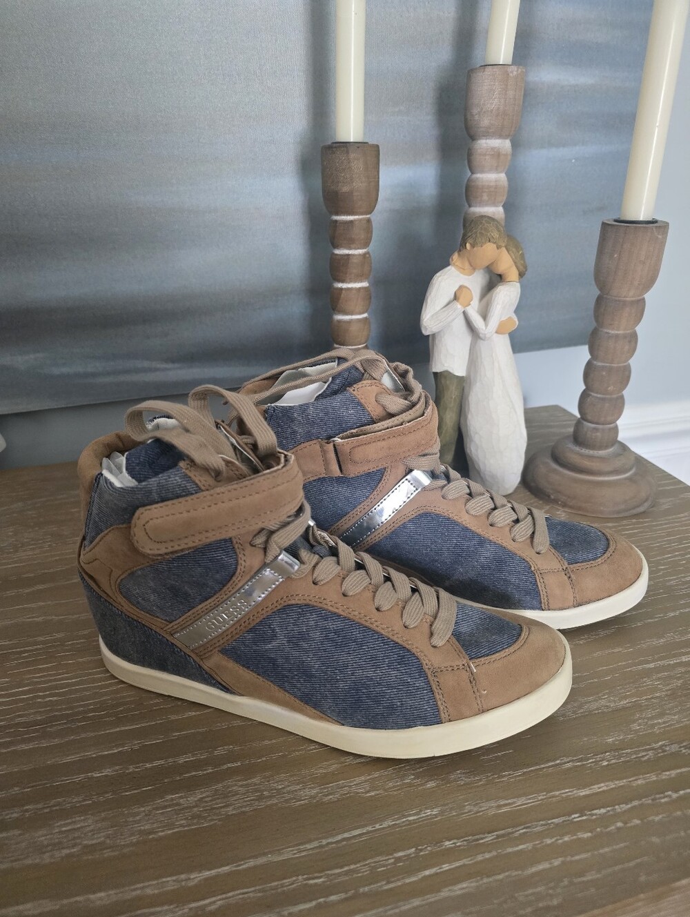 Rare Guess Perina12 High-Top Sneakers in Denim & Suede Nwt